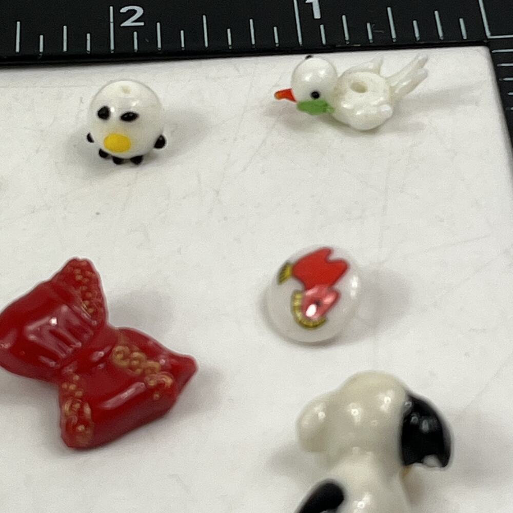 Vtg Lampwork Glass Beads Lot Animal Bird Dog Bows Snowman Jewelry Making Craft - Picture 6 of 10